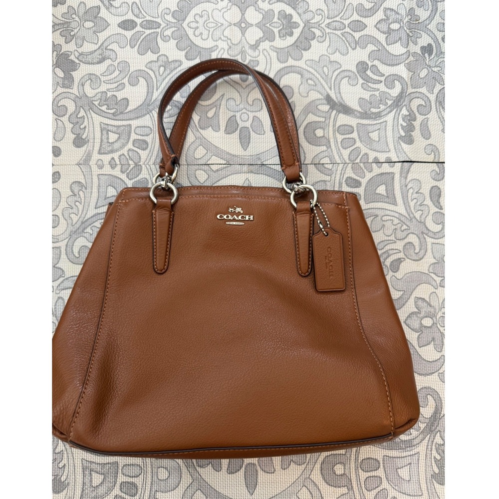 Coach Pebble Leather Triple Compartment Satchel Bag Brown Saddle F34672
